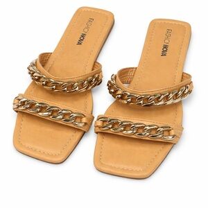 Fashion Nova Gold Chain Square Toe Slides – Size 10 – Brand New